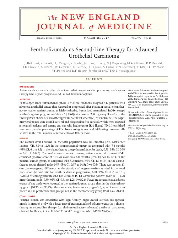 (PDF) Pembrolizumab as Second-Line Therapy for Advanced Urothelial ...