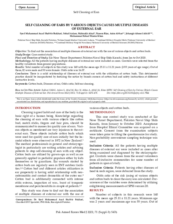 (PDF) Self Cleaning of Ears by Various Objects Causes Multiple Diseases ...