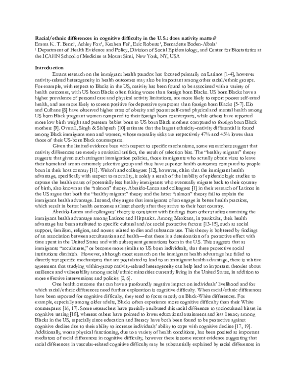 (PDF) Racial/ethnic differences in cognitive difficulty in the U.S ...