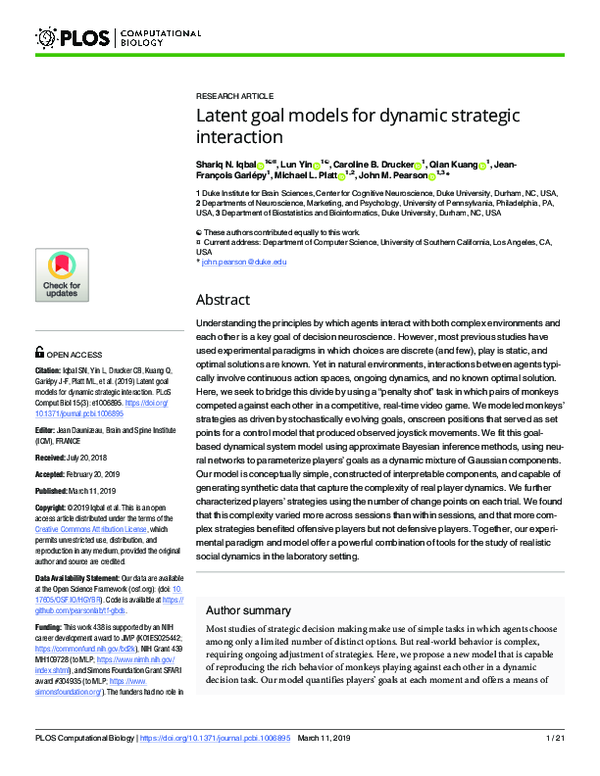 (PDF) Latent goal models for dynamic strategic interaction