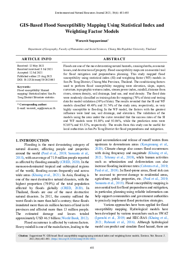(PDF) GIS-Based Flood Susceptibility Mapping Using Statistical Index ...