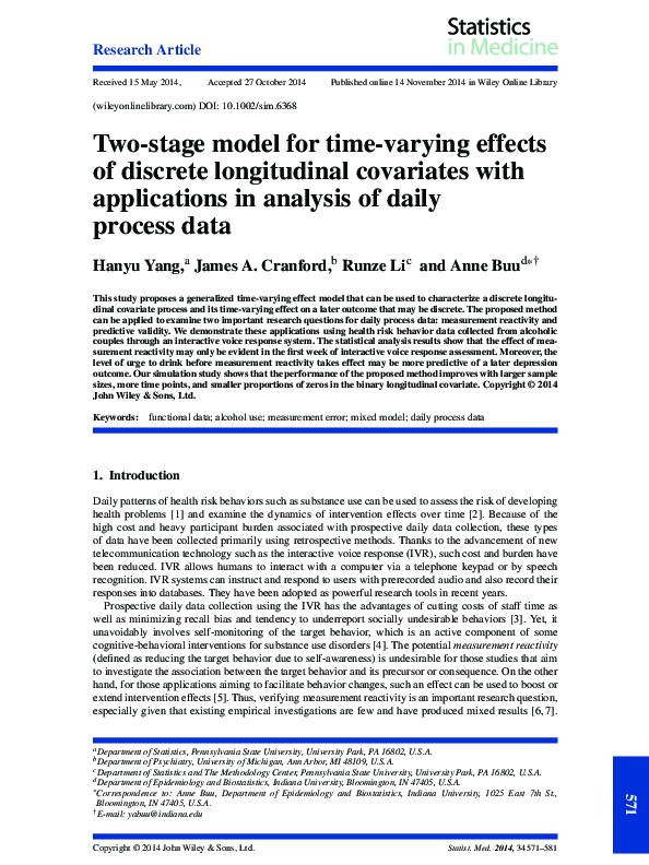 (PDF) Two-stage model for time-varying effects of discrete longitudinal ...