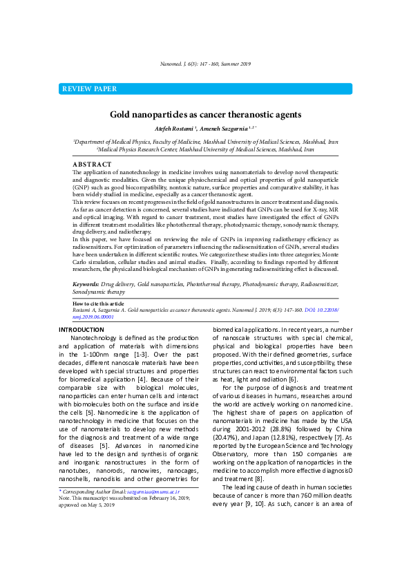 (PDF) Gold nanoparticles as cancer theranostic agents