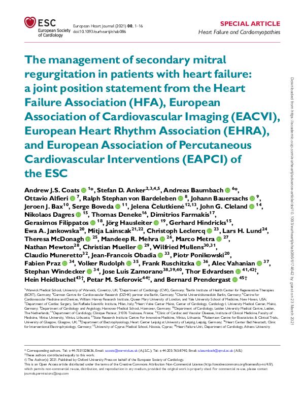 (PDF) The management of secondary mitral regurgitation in patients with ...