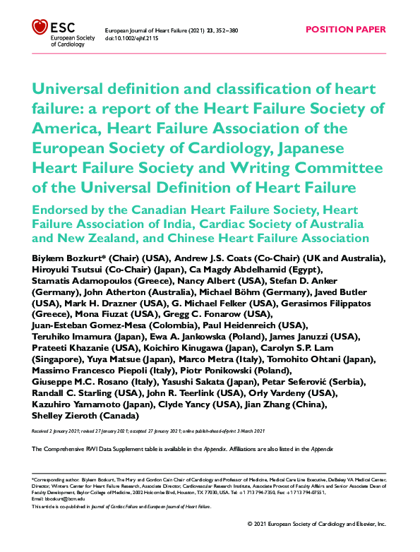 (PDF) Universal definition and classification of heart failure: a ...