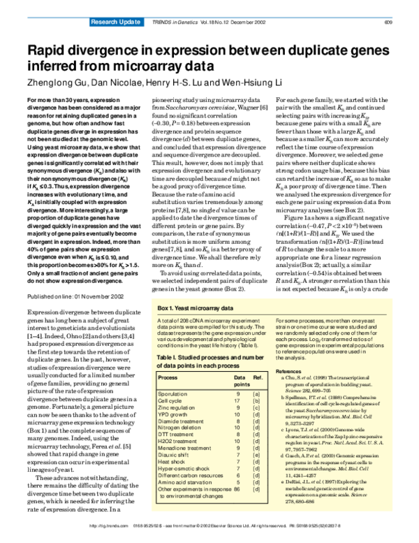 (PDF) Rapid divergence in expression between duplicate genes inferred ...