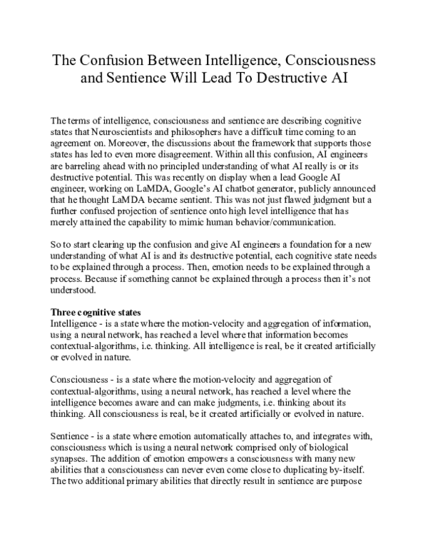 (DOC) The Confusion Between Intelligence, Consciousness and Sentience ...