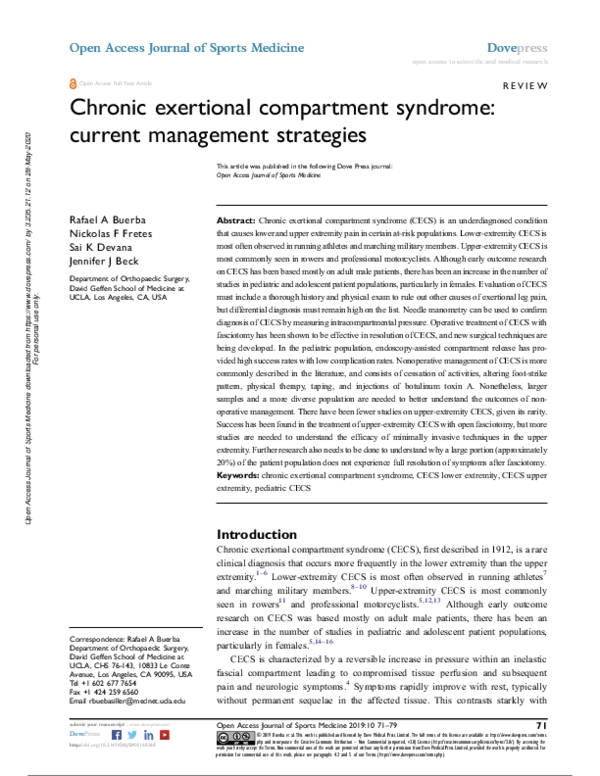 (PDF) Chronic exertional compartment syndrome: current management ...