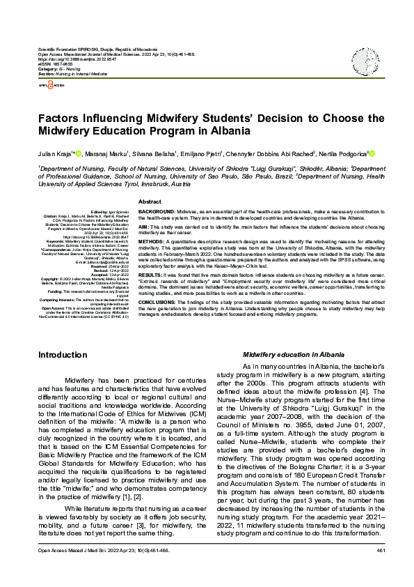 (PDF) Factors Influencing Midwifery Students’ Decision to Choose the ...