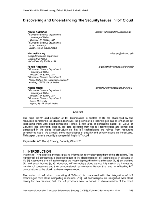 (PDF) Discovering and Understanding The Security Issues In IoT Cloud