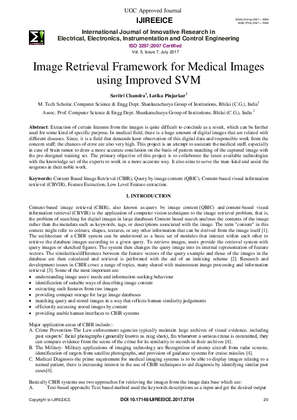 (PDF) Image Retrieval Framework for Medical Images using Improved SVM
