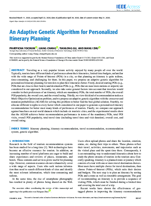 (PDF) An Adaptive Genetic Algorithm for Personalized Itinerary Planning