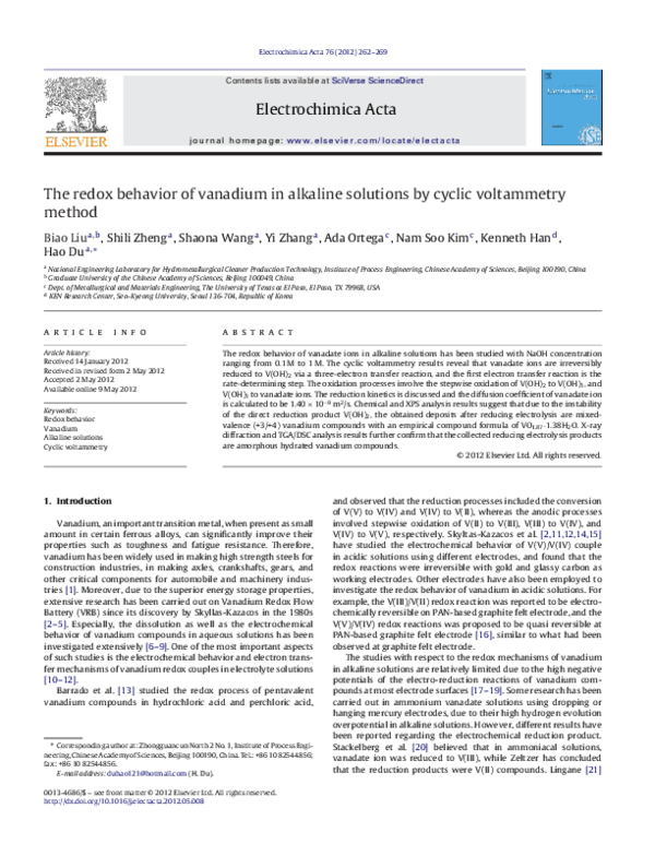 (PDF) The redox behavior of vanadium in alkaline solutions by cyclic ...