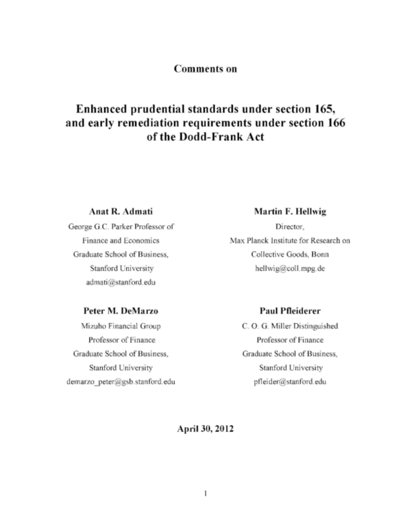 (PDF) Comments on: Enhanced prudential standards under section 165, and ...