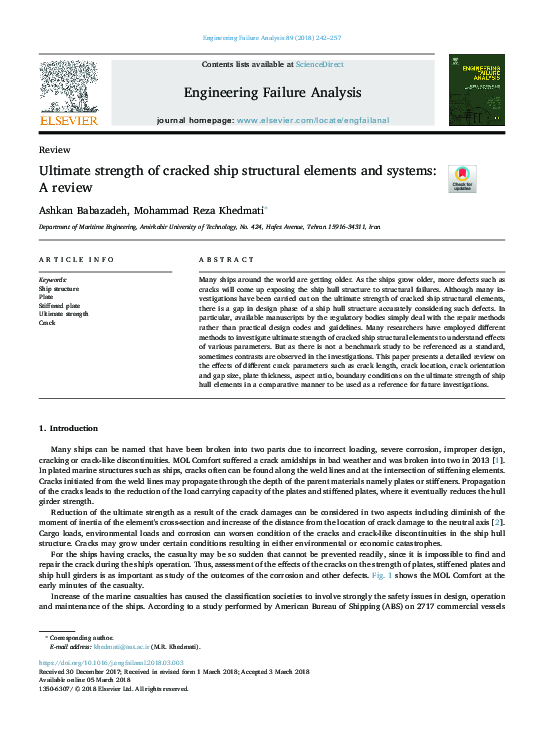 (PDF) Ultimate strength of cracked ship structural elements and systems ...