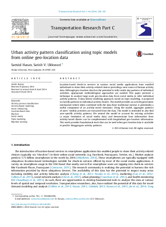 (PDF) Urban activity pattern classification using topic models from ...