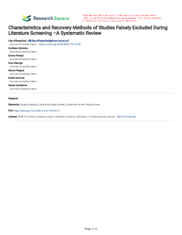 (PDF) Characteristics and Recovery Methods of Studies Falsely Excluded ...