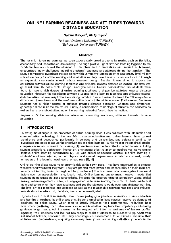 (PDF) Online Learning Readiness and Attitudes Towards Distance Education