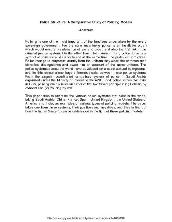 (PDF) Police Structure: A Comparative Study of Policing Models