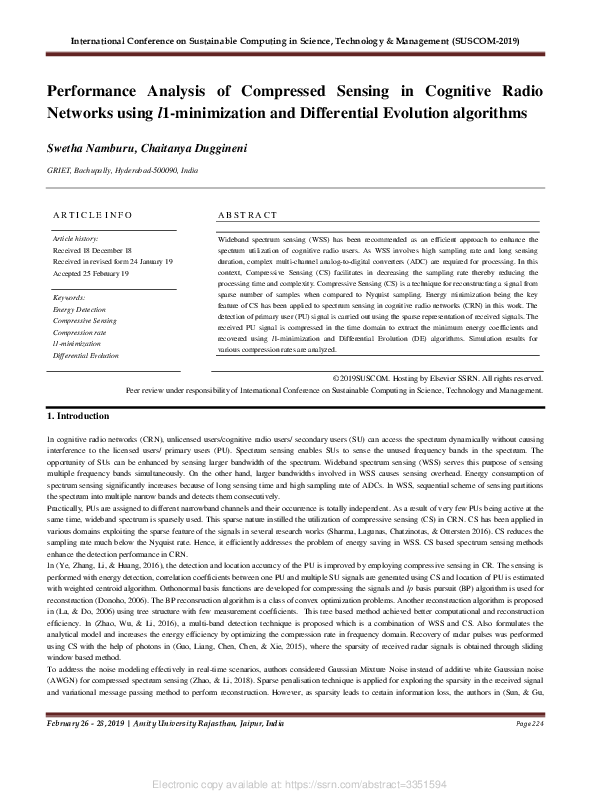 (PDF) Performance Analysis of Compressed Sensing in Cognitive Radio ...