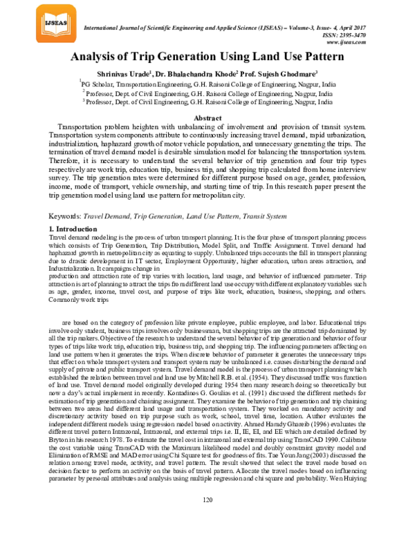 (PDF) Analysis of Trip Generation Using Land Use Pattern Sujesh