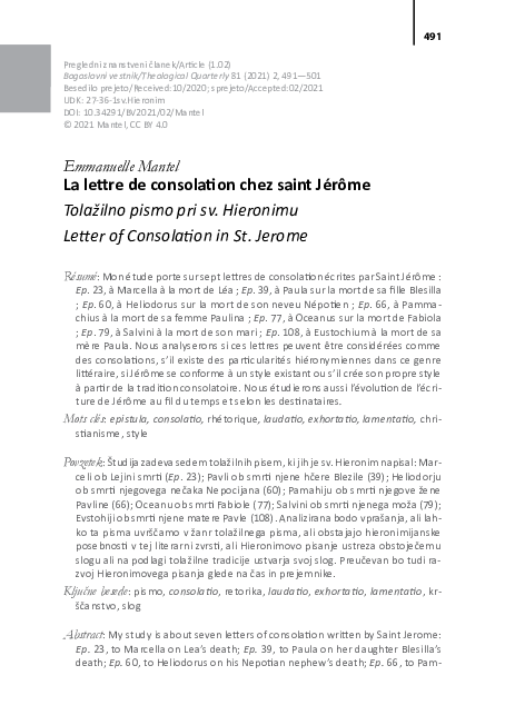 (PDF) La lettre de consolation chez saint Jérôme