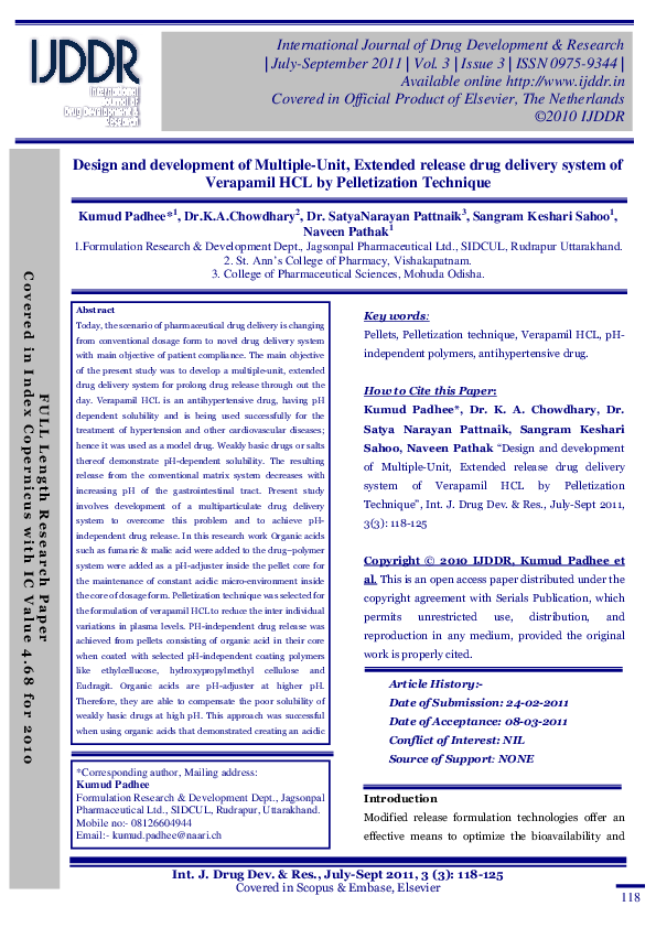 (PDF) Design and development of Multiple-Unit, Extended release drug ...