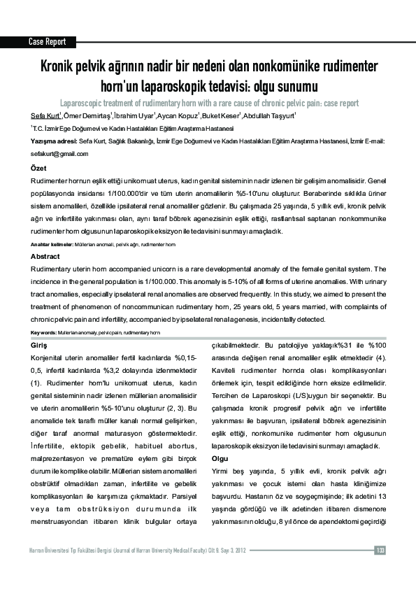 (PDF) Kronik pelvik ağrının nadir bir nedeni olan nonkomünike ...