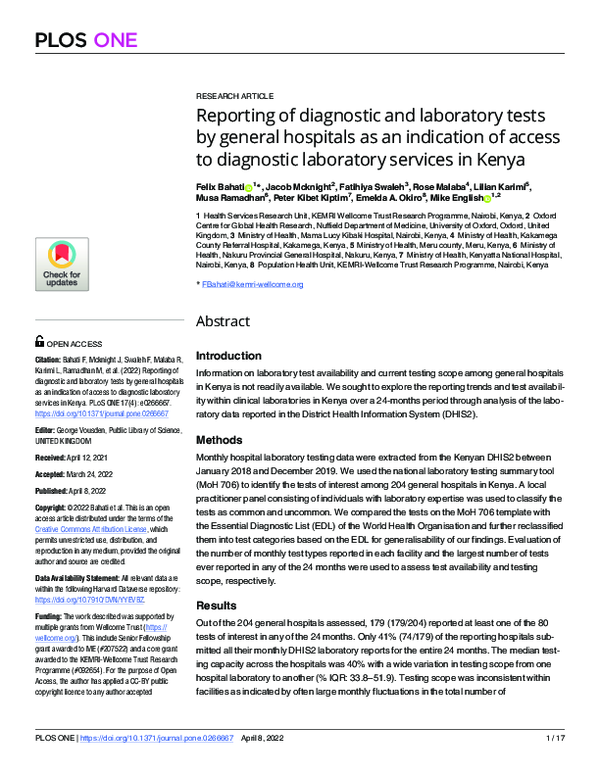 (PDF) Reporting of diagnostic and laboratory tests by general hospitals ...