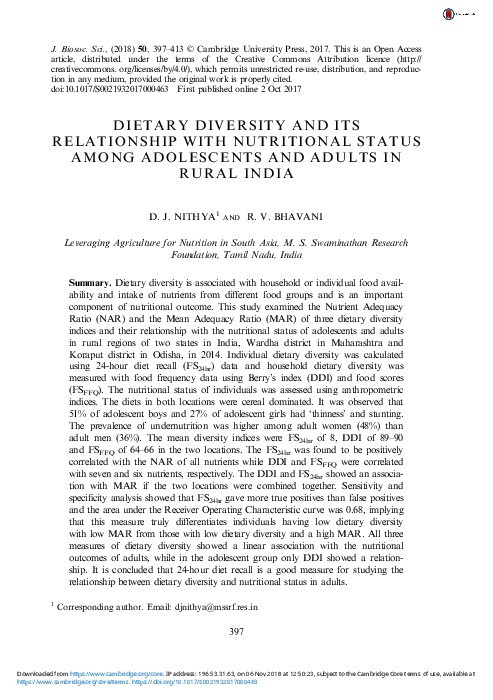 (PDF) Dietary Diversity and Its Relationship with Nutritional Status ...