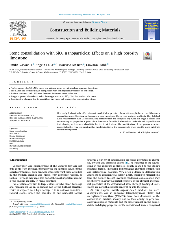 (PDF) Stone consolidation with SiO2 nanoparticles: Effects on a high ...