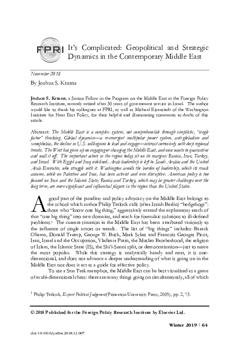 (PDF) It's Complicated: Geopolitical and Strategic Dynamics in the ...