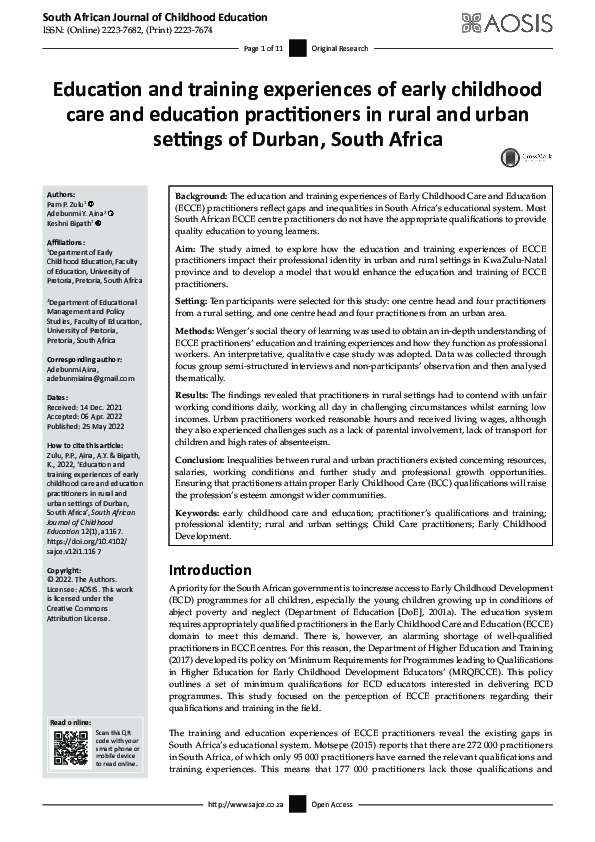 (PDF) Education and training experiences of early childhood care and ...