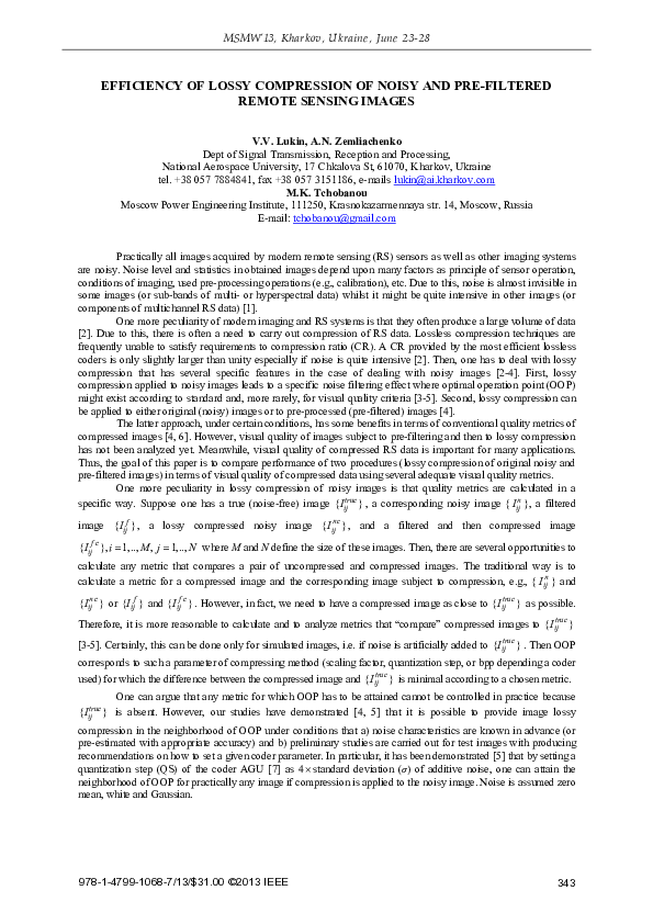 (PDF) Efficiency of lossy compression of noisy and pre-filtered remote ...