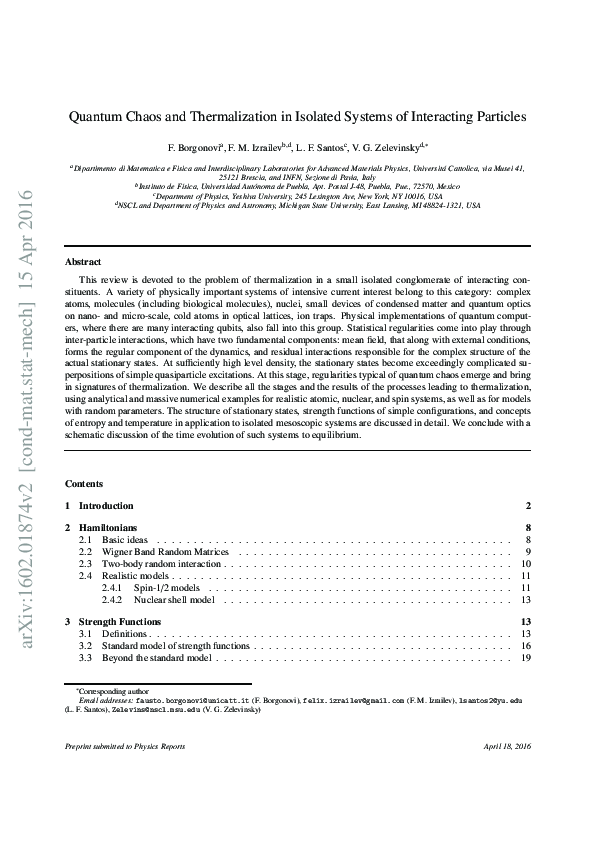 (PDF) Quantum chaos and thermalization in isolated systems of ...