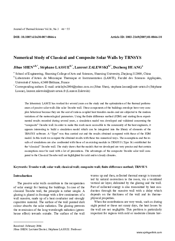 (PDF) Numerical study of classical and composite solar walls by TRNSYS