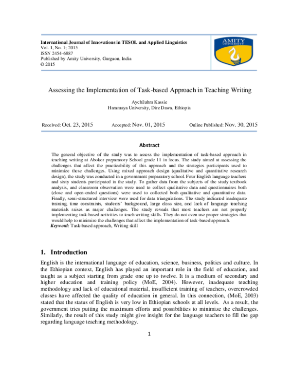 (PDF) Assessing the Implementation of Task-based Approach in Teaching ...