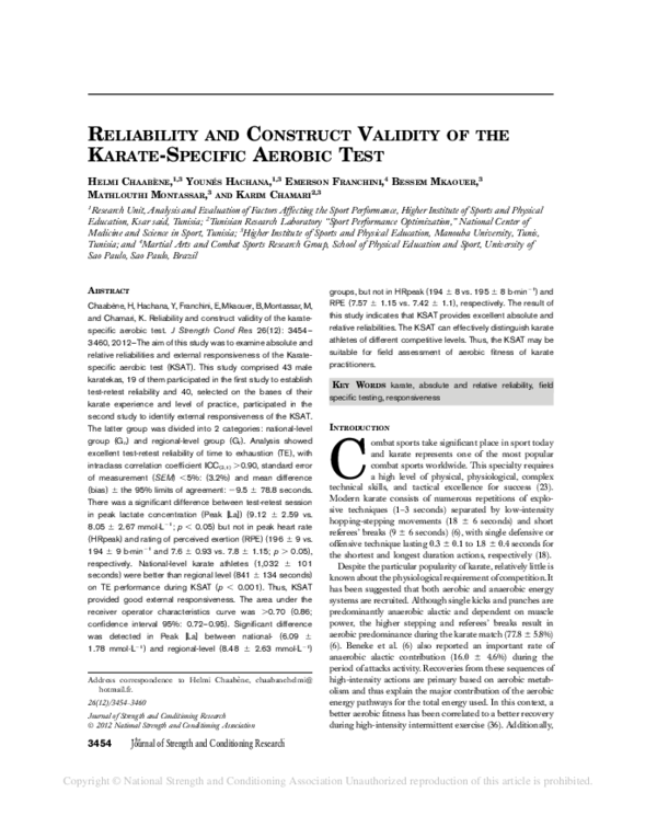 (PDF) Reliability and Construct Validity of the Karate-Specific Aerobic ...