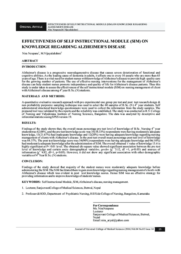 (PDF) Effectiveness of Self Instructional Module (SIM) on knowledge ...