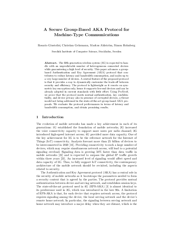 (PDF) A Secure Group-Based AKA Protocol for Machine-Type Communications
