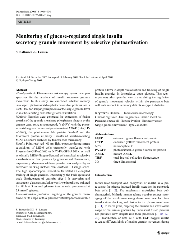 (PDF) Monitoring of glucose-regulated single insulin secretory granule ...