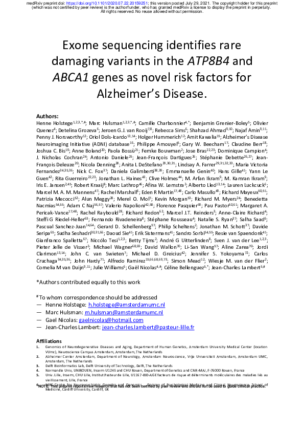 (PDF) Exome sequencing identifies rare damaging variants in ATP8B4 and ...