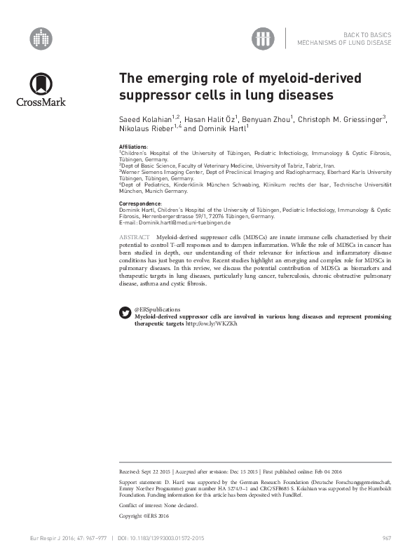 (PDF) The emerging role of myeloid-derived suppressor cells in lung ...