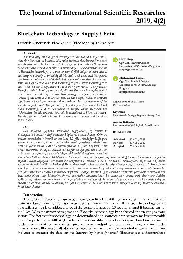 (PDF) Blockchain Technology in Supply Chain