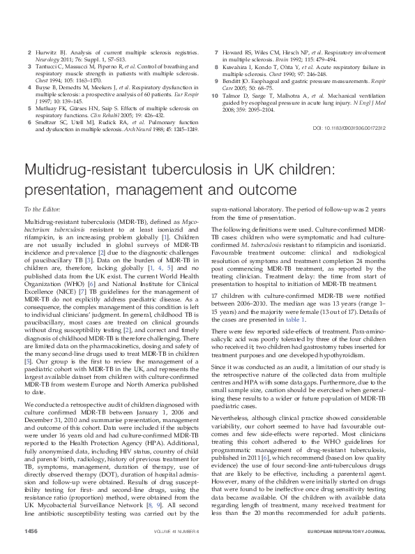 (PDF) Multidrugresistant tuberculosis in UK children presentation
