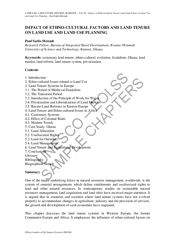 (PDF) IMPACT OF ETHNOCULTURAL FACTORS AND LAND TENURE ON LAND USE AND