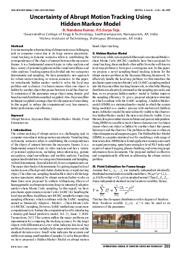 (PDF) Uncertainty of Abrupt Motion Tracking Using Hidden Markov Model