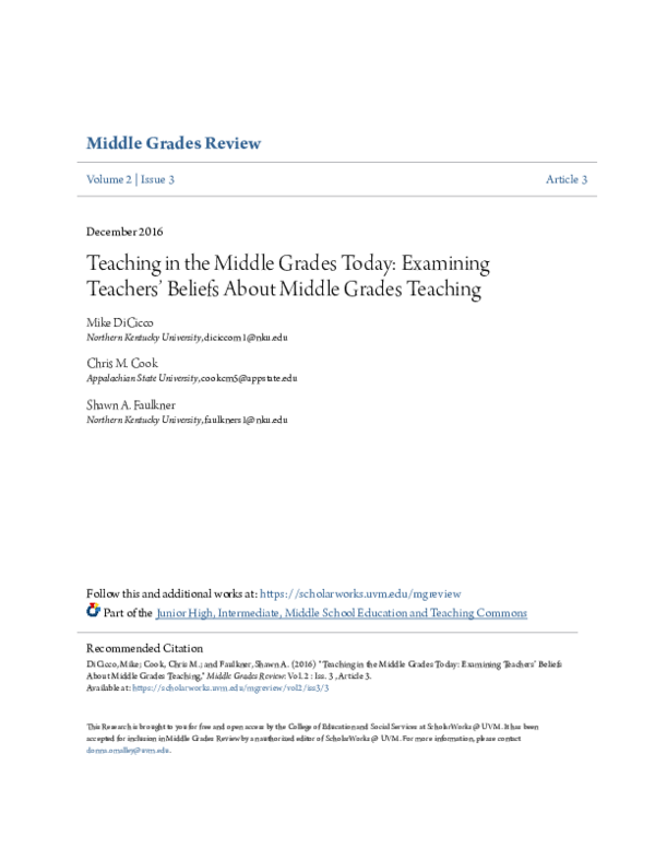 (PDF) Teaching in the Middle Grades Today: Examining Teachers’ Beliefs ...