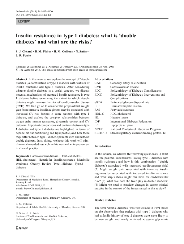 (PDF) Insulin resistance in type 1 diabetes: what is ‘double diabetes ...
