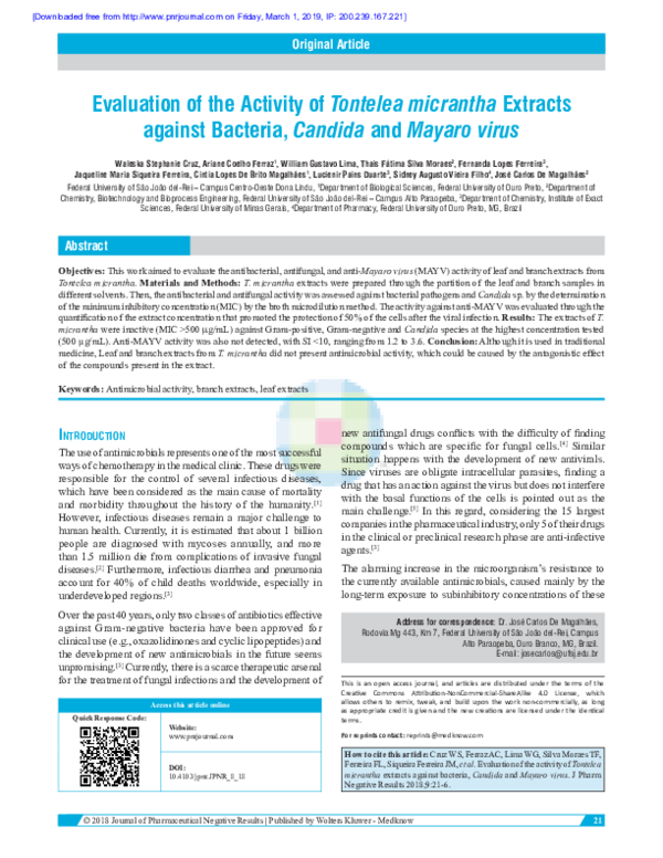  pdf evaluation of the activity of tontelea micrantha extracts against